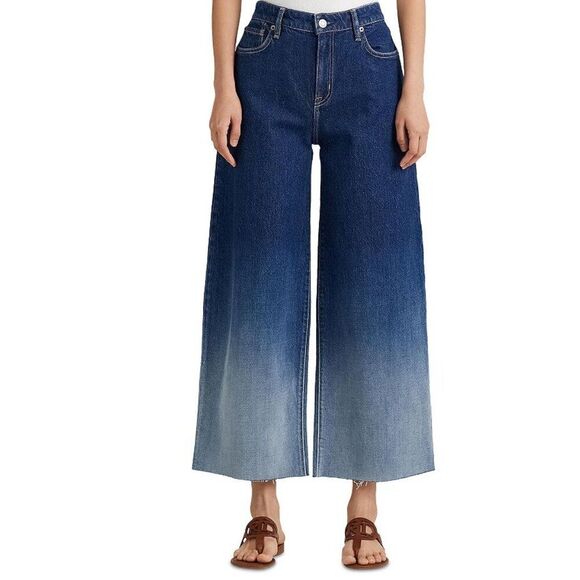 Lauren Ralph Lauren Ombre High Rise Wide Leg Crop Jeans Size 2P Petite Blue Y2K - Picture 1 of 13